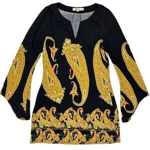 Aryeh Long Sleeve Knit Paisley 70s Inspired Boho Witchy Mini Dress Size Medium